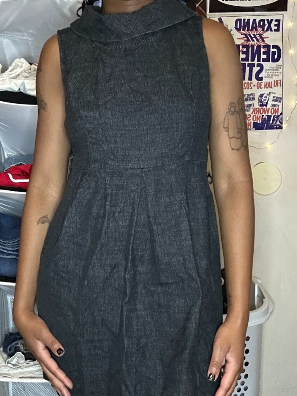 Vintage Classic Charcoal Gray Sleeveless Mini Dress